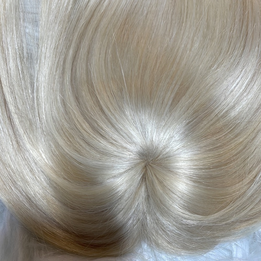 NWT 100% human REMY hair #60 #613 vanilla blonde cream topper HAND TIED silk